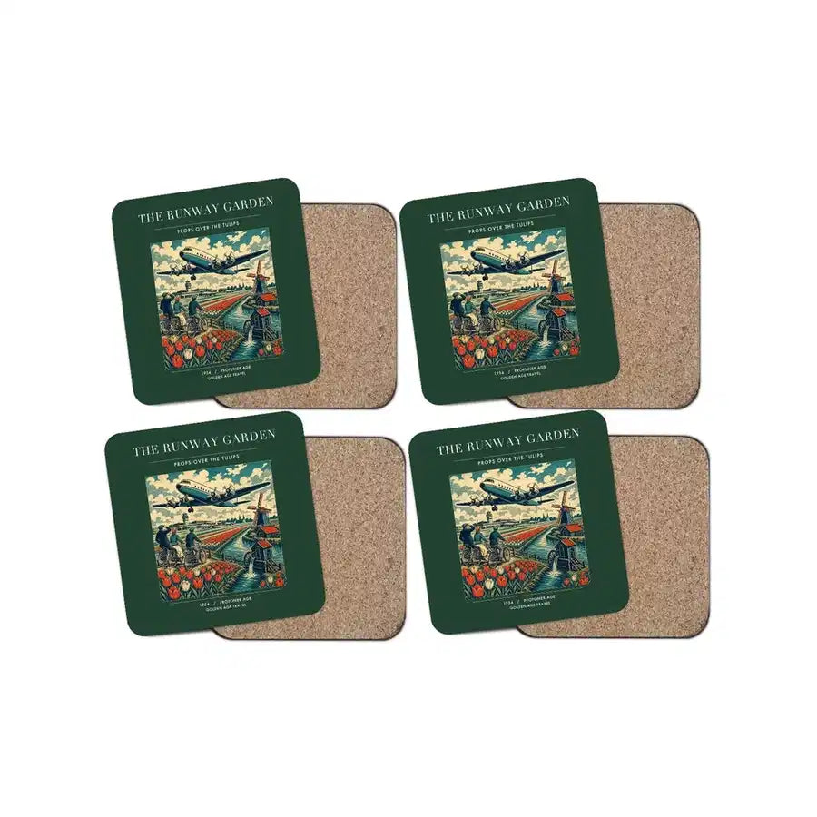 The Runway Garden - Designed Coasters design on dark green 4-pieces-set