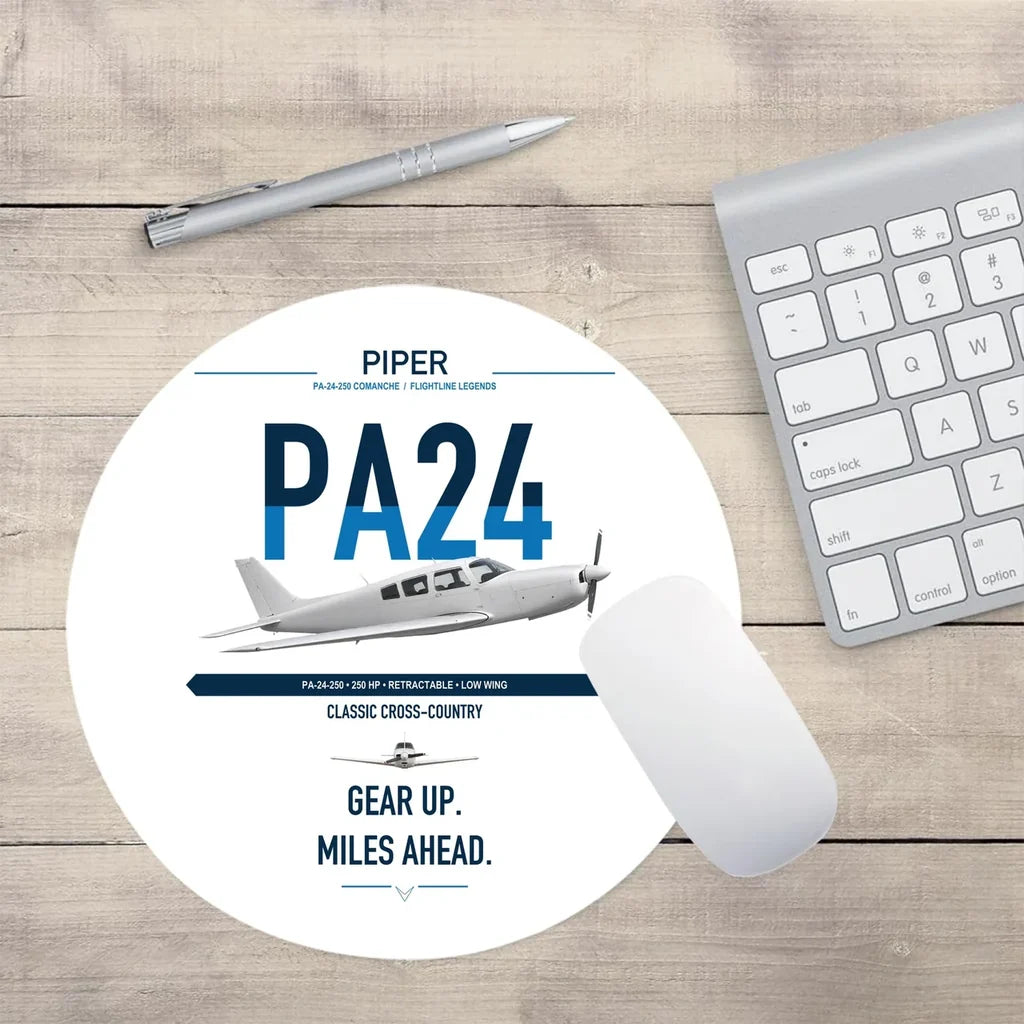 Piper PA-24-250 Comanche 250 design on white round mouse pad