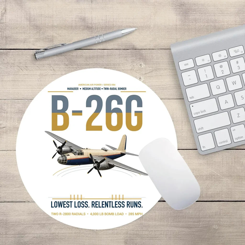B-26G Marauder design on white round mouse pad