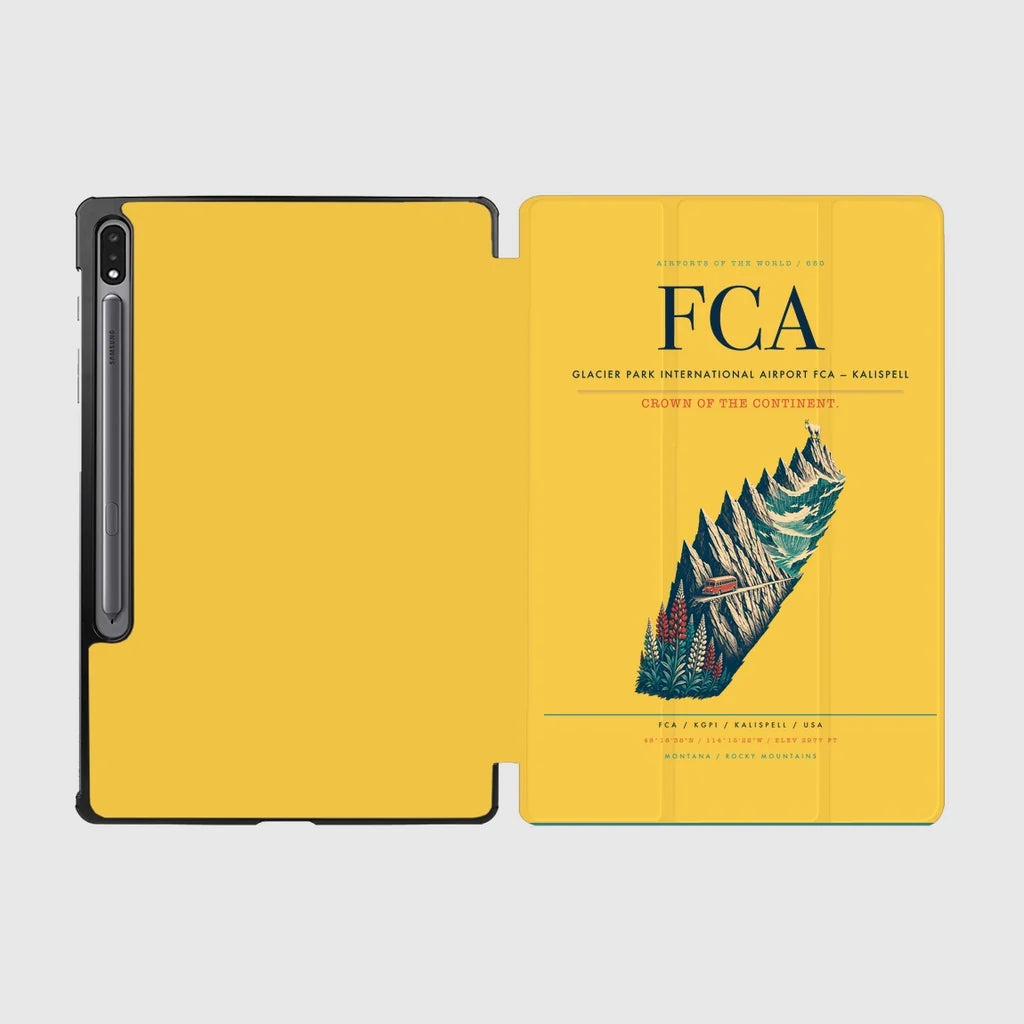 Glacier Park International Airport (FCA) design on yellow samsung tablet tablet case