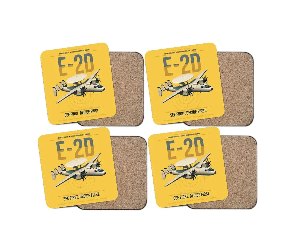 E-2D Advanced Hawkeye design on yellow 4 pieces set coaster