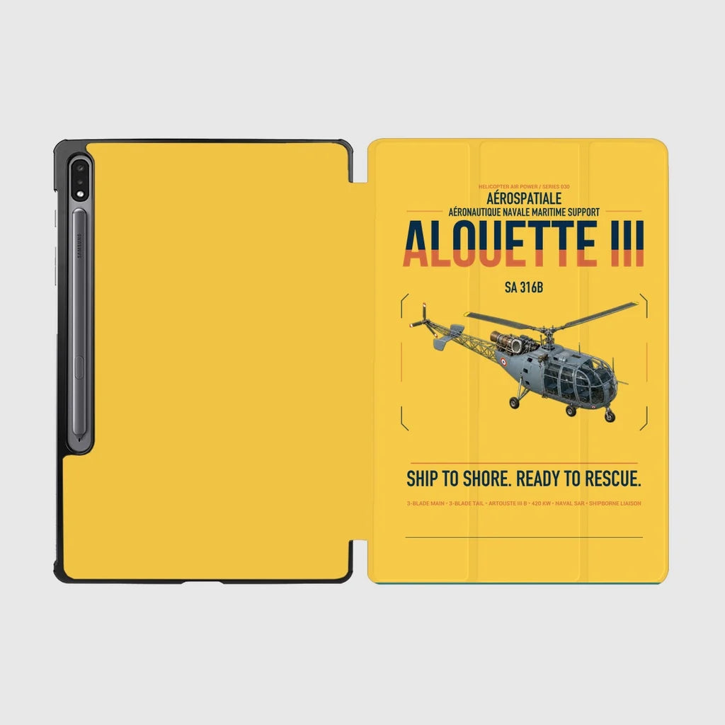 Aérospatiale SA 316B Alouette III design on yellow samsung tablet tablet case