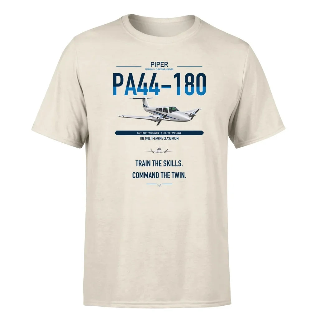 Piper PA-44-180 Seminole design on beige t-shirt, single-side print