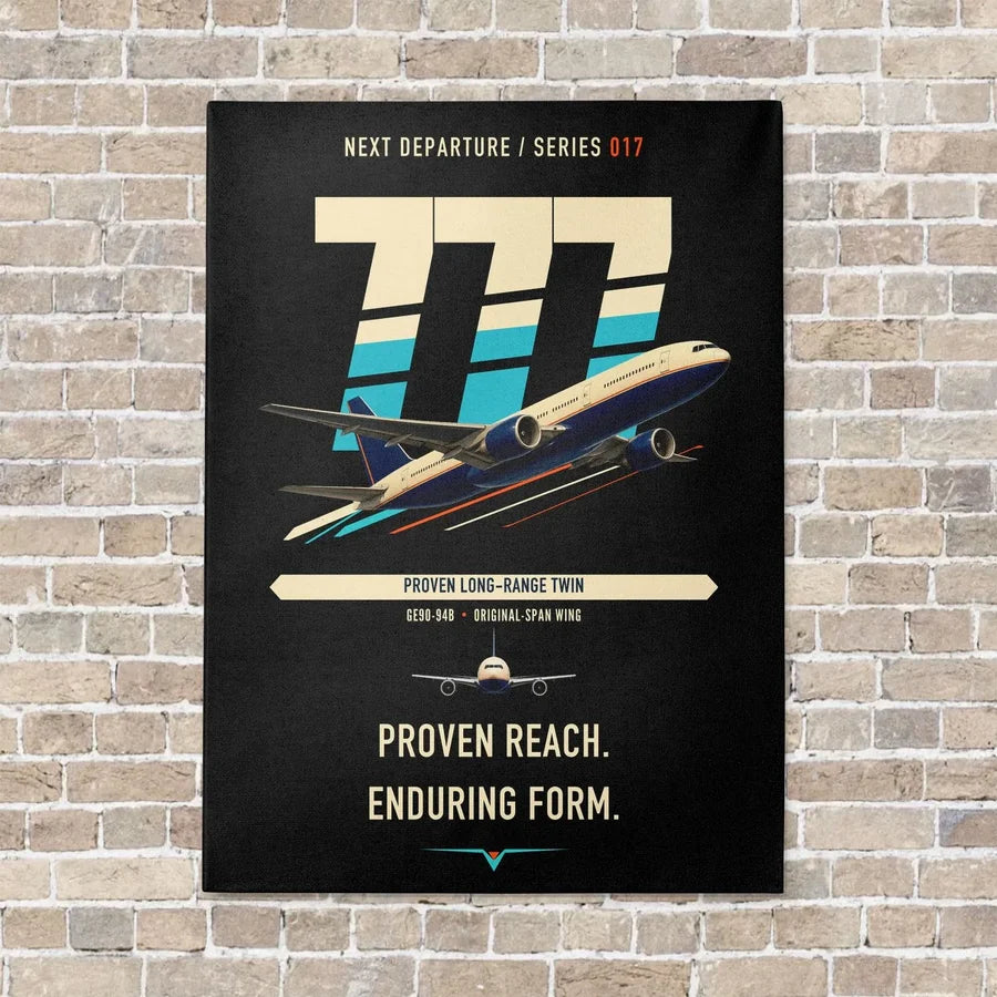 Boeing 777-200ER vertical canvas print - no frame - black background