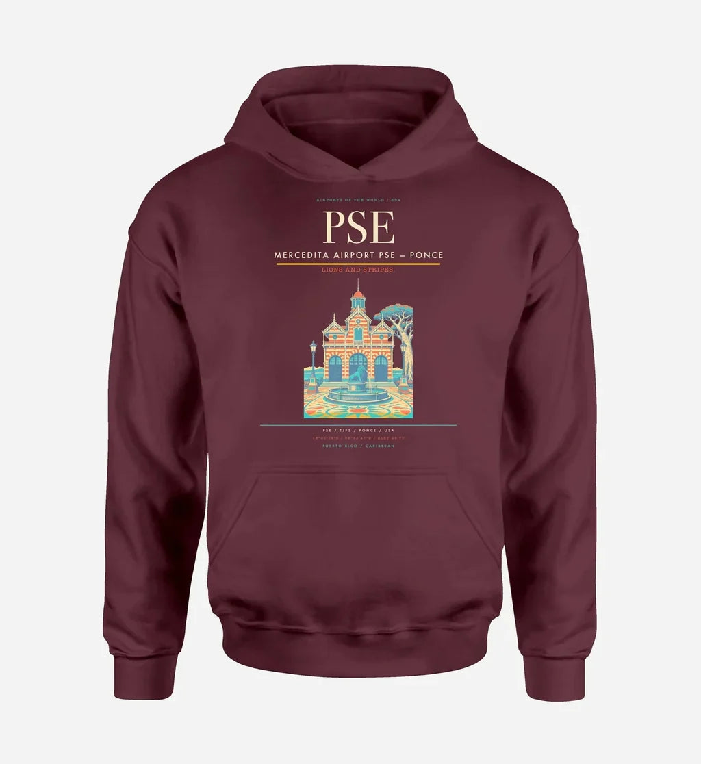Mercedita Airport (PSE) design on dark red hoodie single-side print