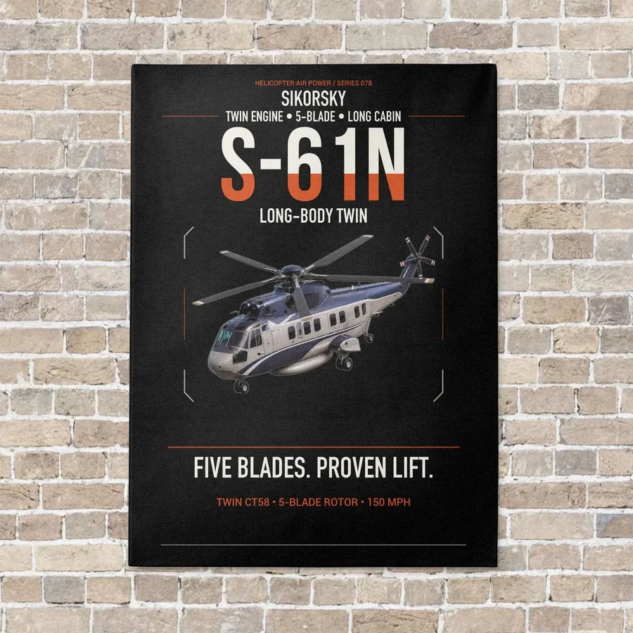Sikorsky S-61N vertical canvas print - no frame - black background