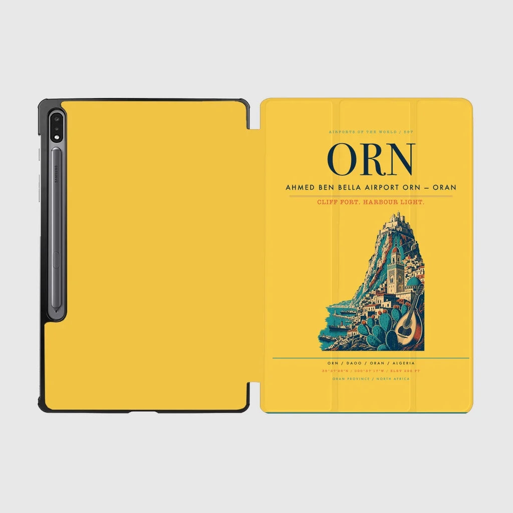 Ahmed Ben Bella Airport (ORN) design on yellow samsung tablet tablet case