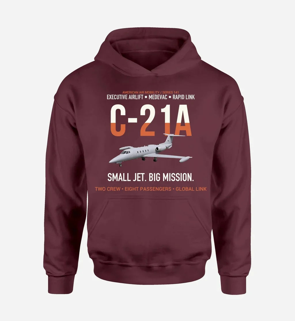 C-21A LEARJET design on dark red hoodie single side
