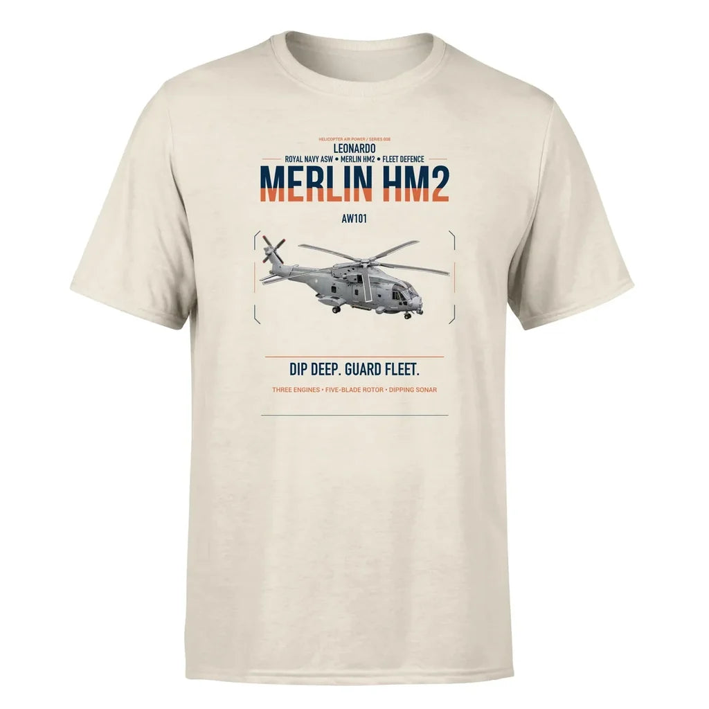 Leonardo AW101 Merlin HM2 design on beige t-shirt, single-side print
