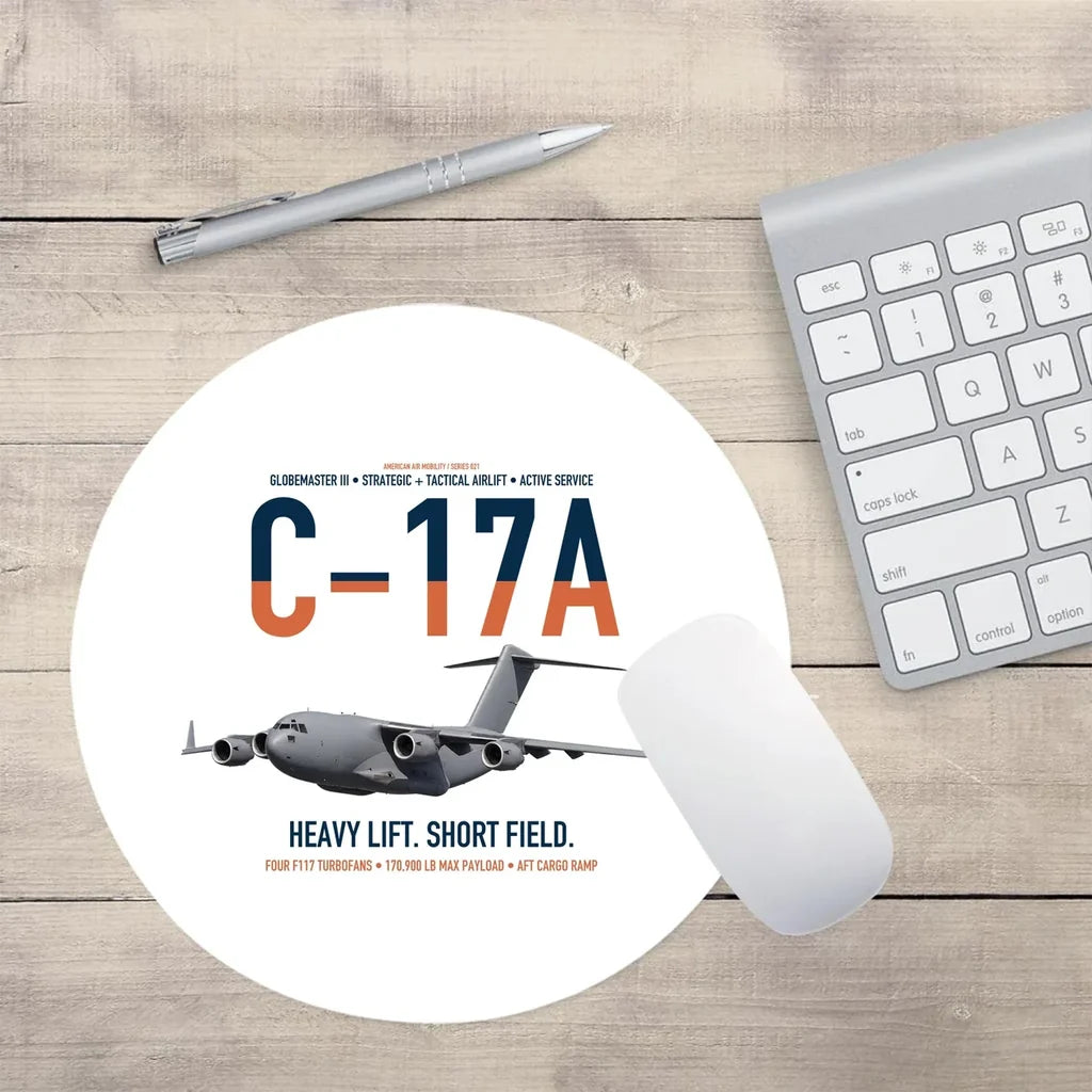 C-17A Globemaster III design on white round mouse pad