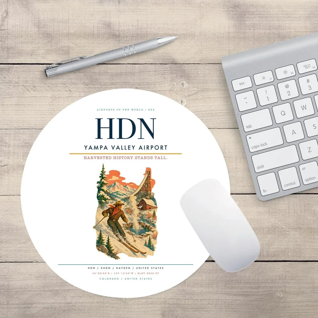 Yampa Valley Airport (HDN) design on white round mouse pad