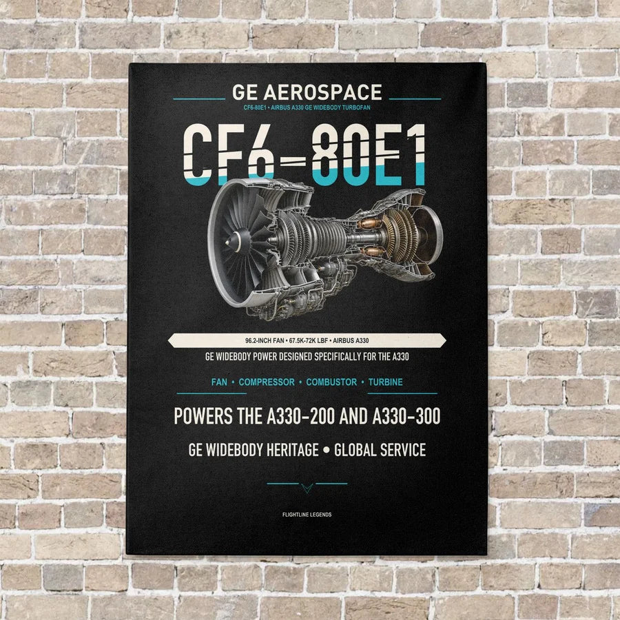 CF6-80E1 vertical canvas print - no frame - black background