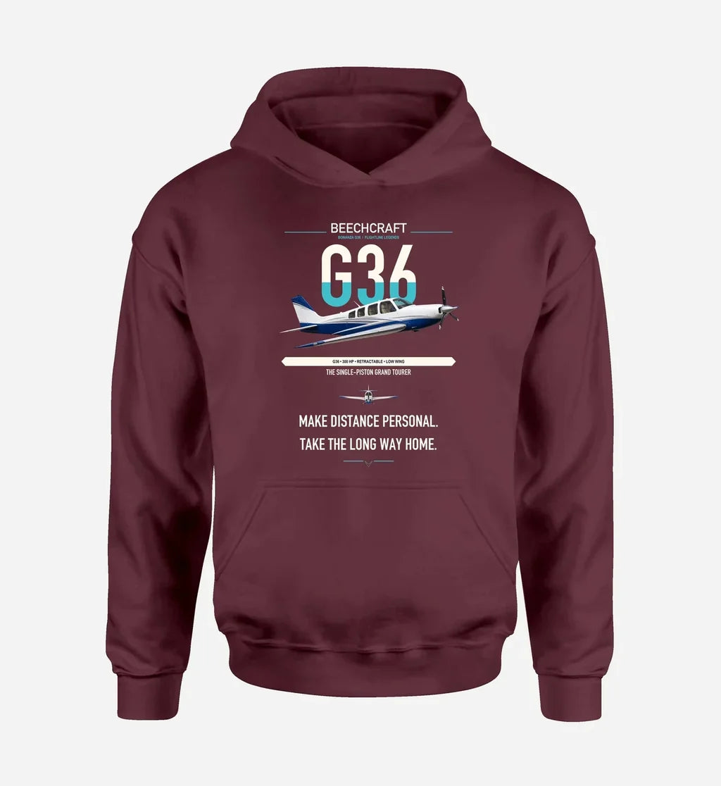 Beechcraft Bonanza G36 design on dark red double-side hoodie, single-side print