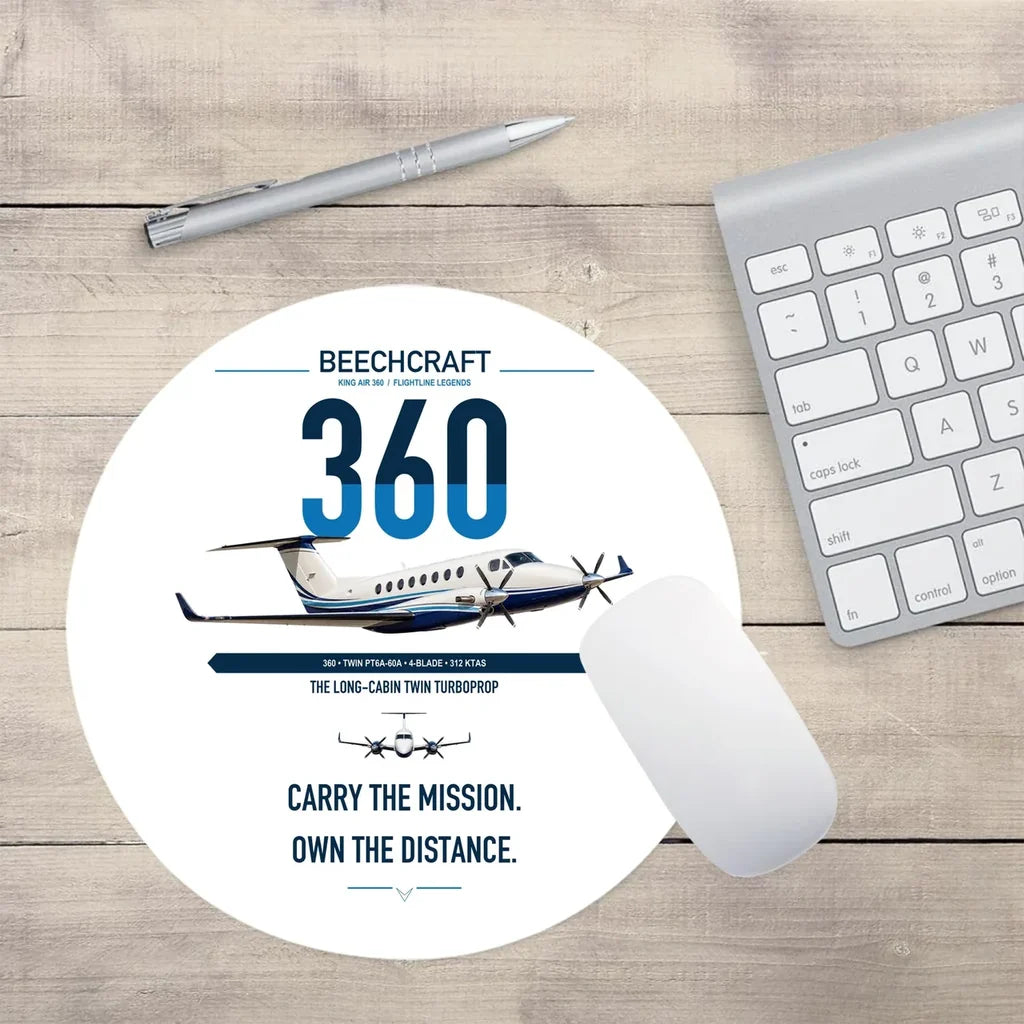 Beechcraft King Air 360 design on white round mouse pad