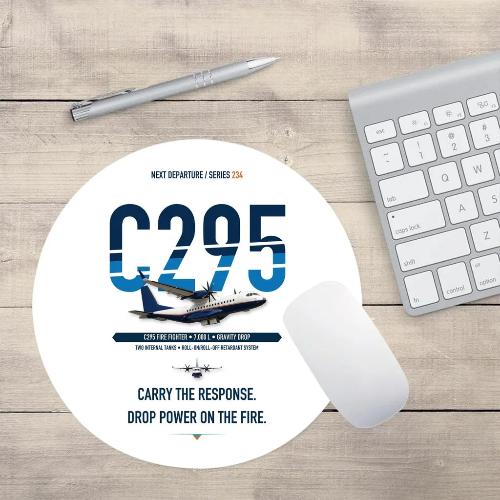 Airbus C295 Firefighter design on white round mouse pad