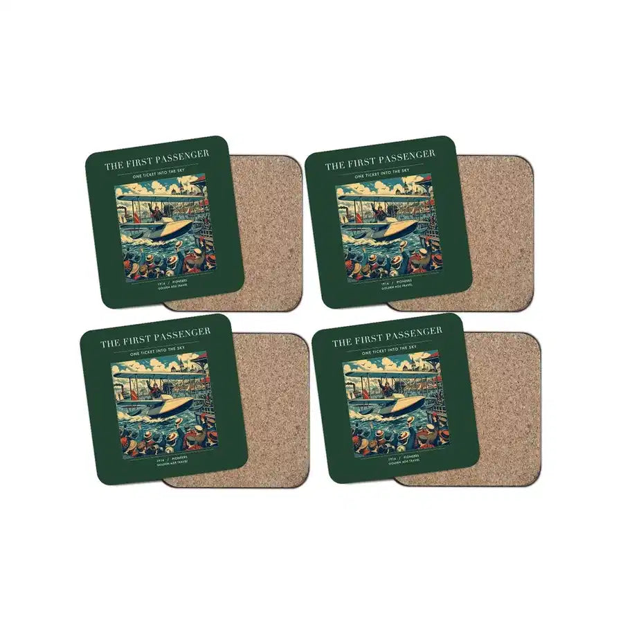 The First Passenger - Designed Coasters design on dark green 4-pieces-set