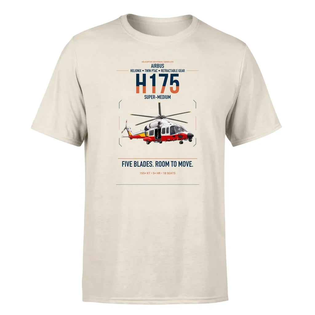 Airbus H175 design on beige t-shirt, single-side print