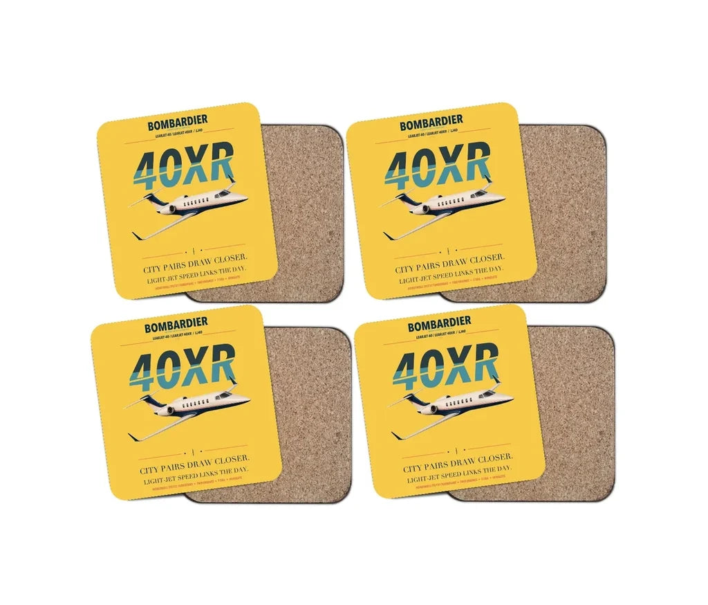 Bombardier Learjet 40XR design on yellow 4 pieces set coaster