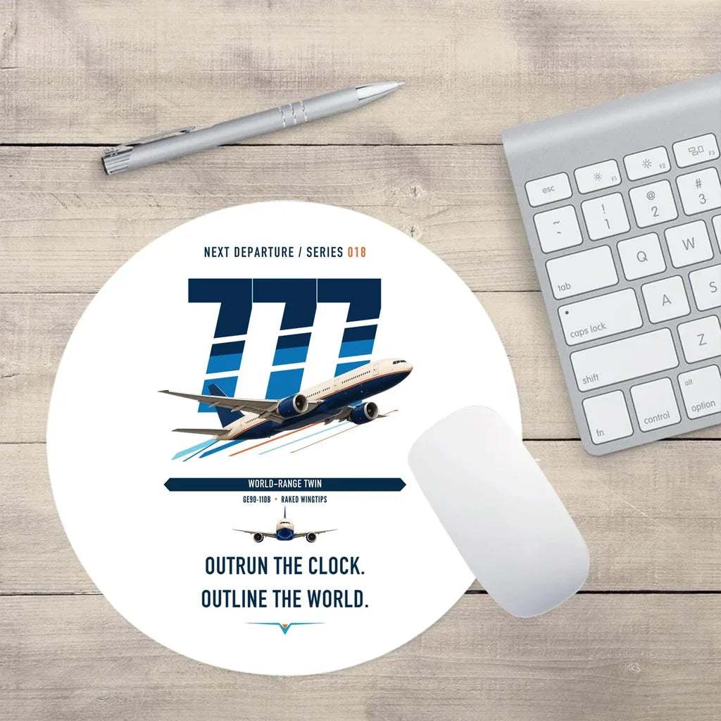 Boeing 777-200LR design on white round mouse pad