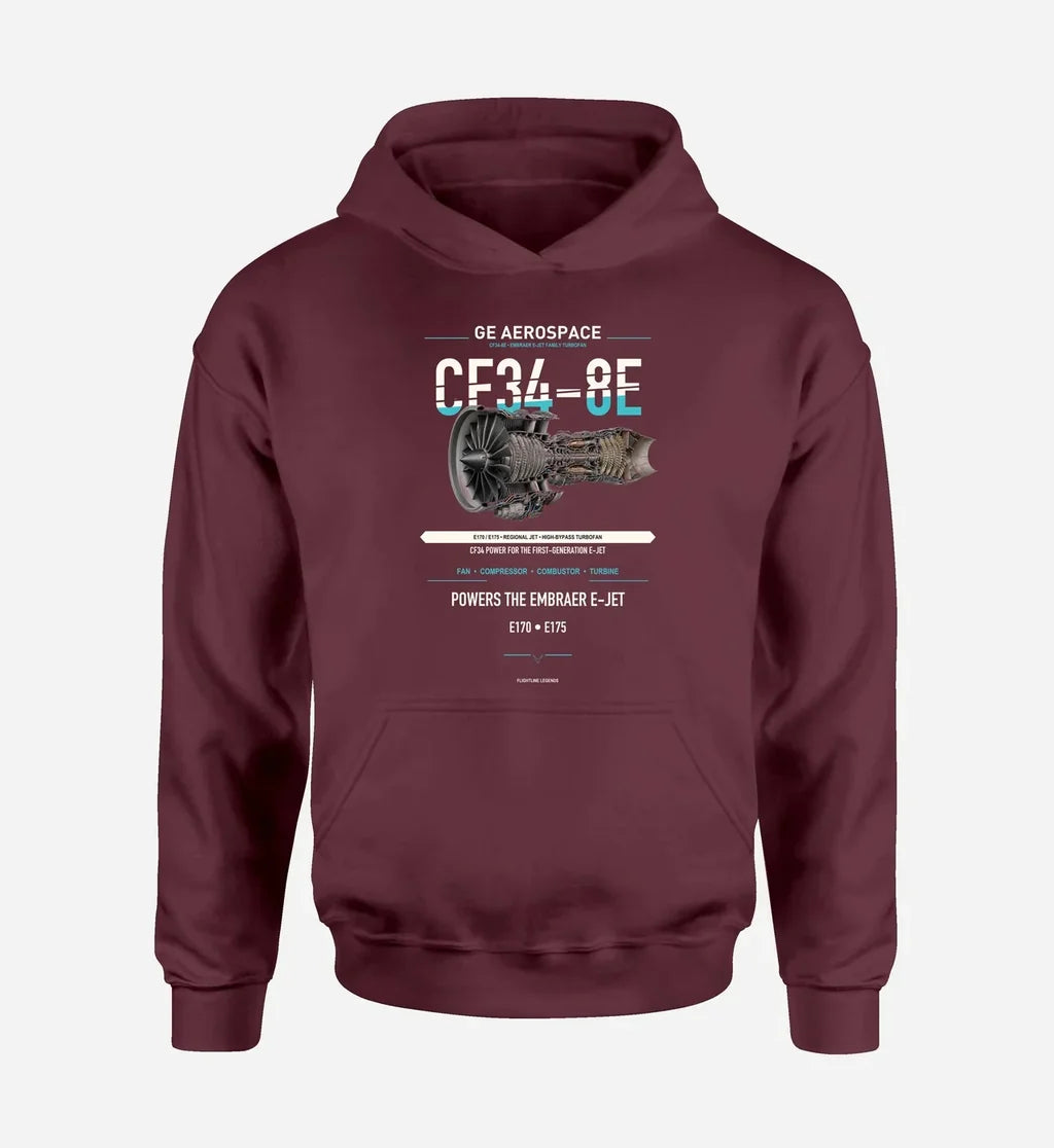 CF34-8E design on dark red hoodie single side