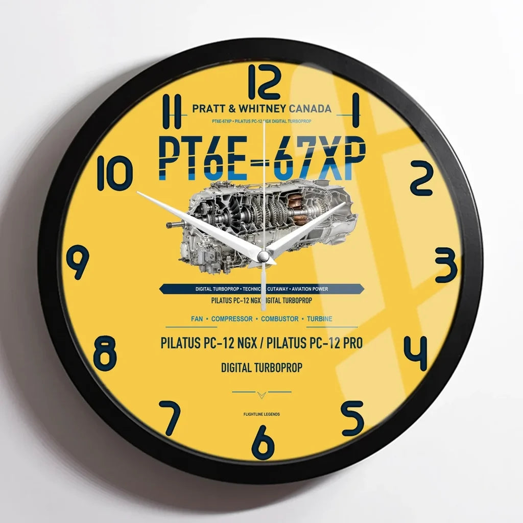 PT6E-67XP design on yellow framed wall clock