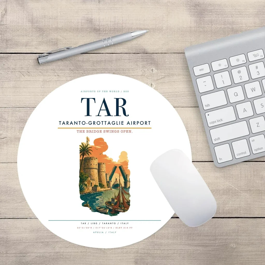 Taranto-Grottaglie Airport (TAR) design on white round mouse pad