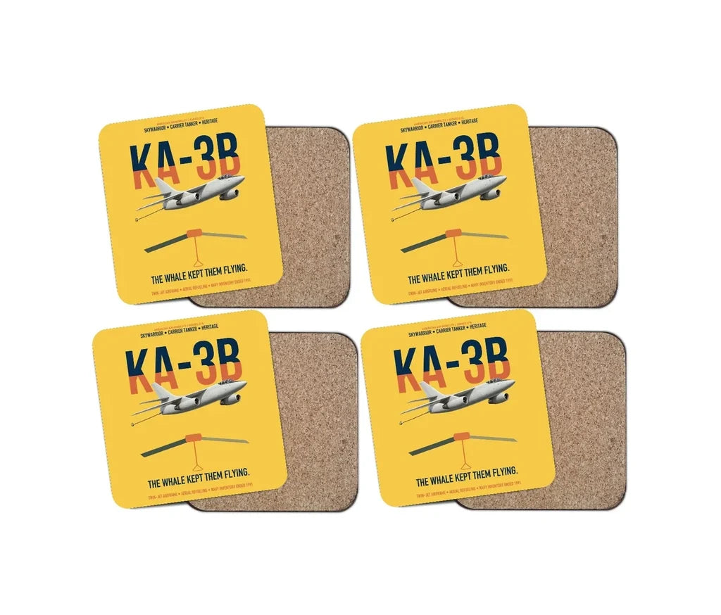 KA-3B Skywarrior design on yellow 4 pieces set coaster