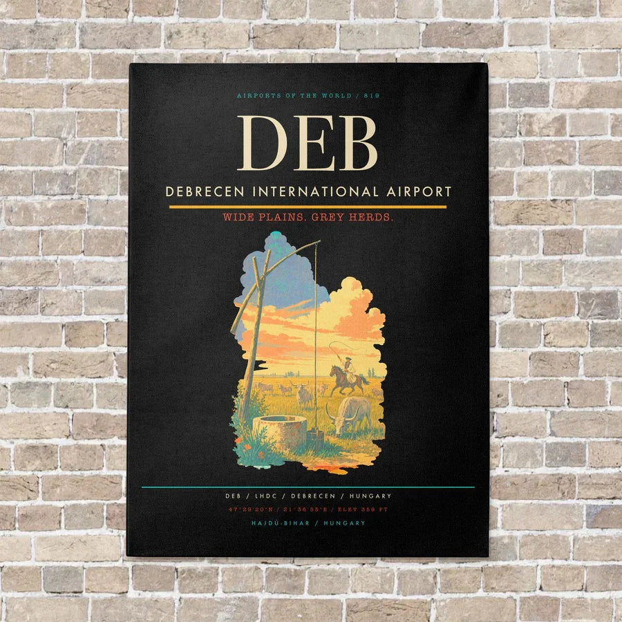 Debrecen International Airport DEB vertical canvas print - no frame - black background
