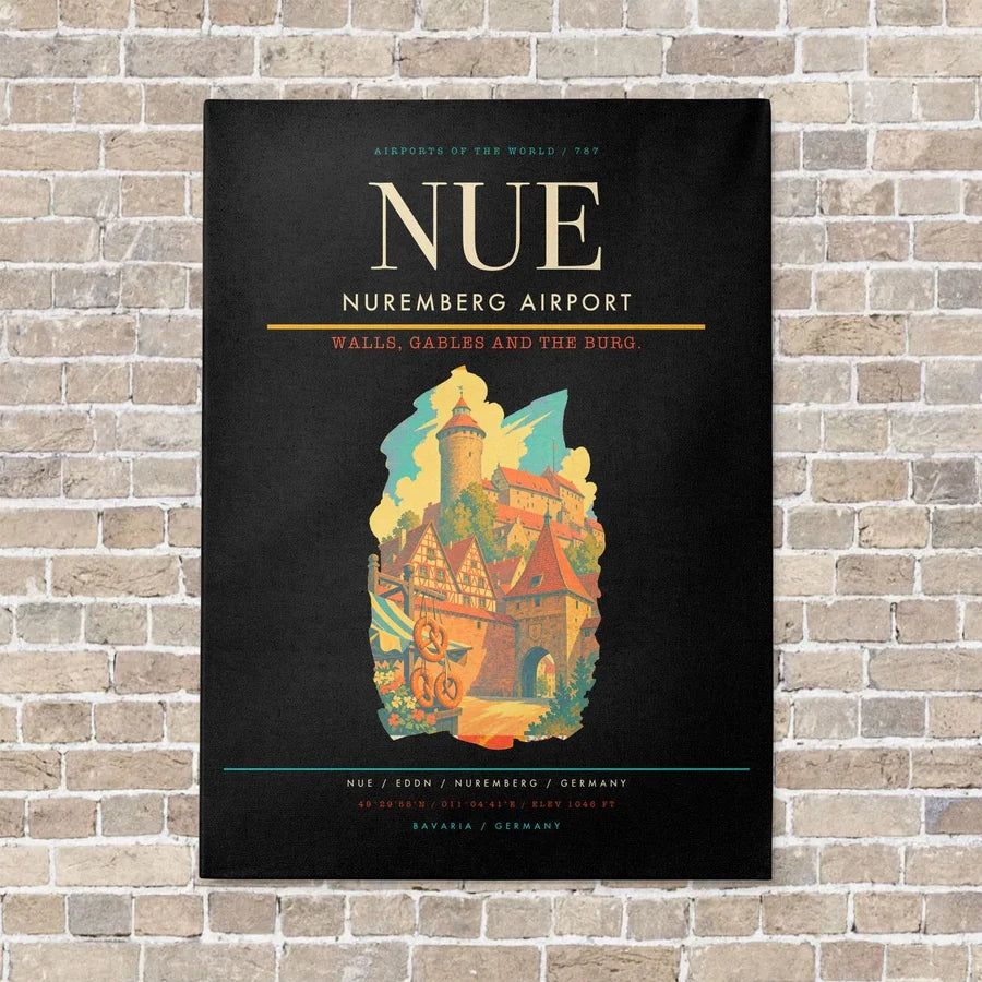 Nuremberg Airport NUE vertical canvas print - no frame - black background
