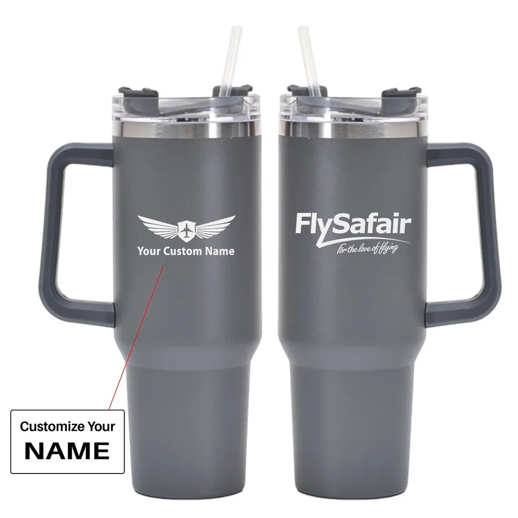 FlySafair 40oz Stainless Steel Car Mug With Holder, Gray+Name