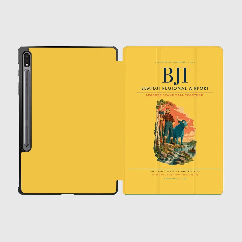 Bemidji Regional Airport (BJI) design on yellow samsung tablet tablet case