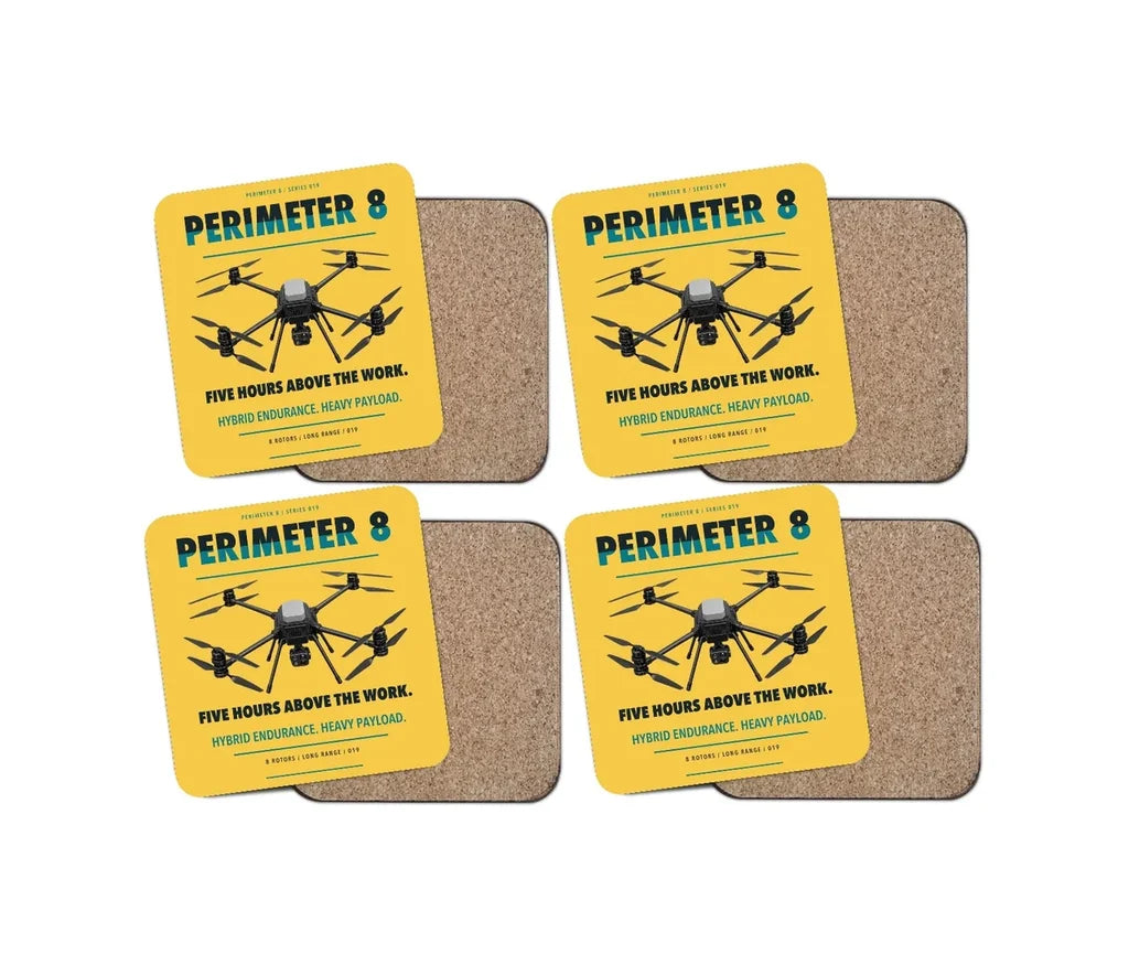 Skyfront Perimeter 8 design on yellow 4 pieces set coaster