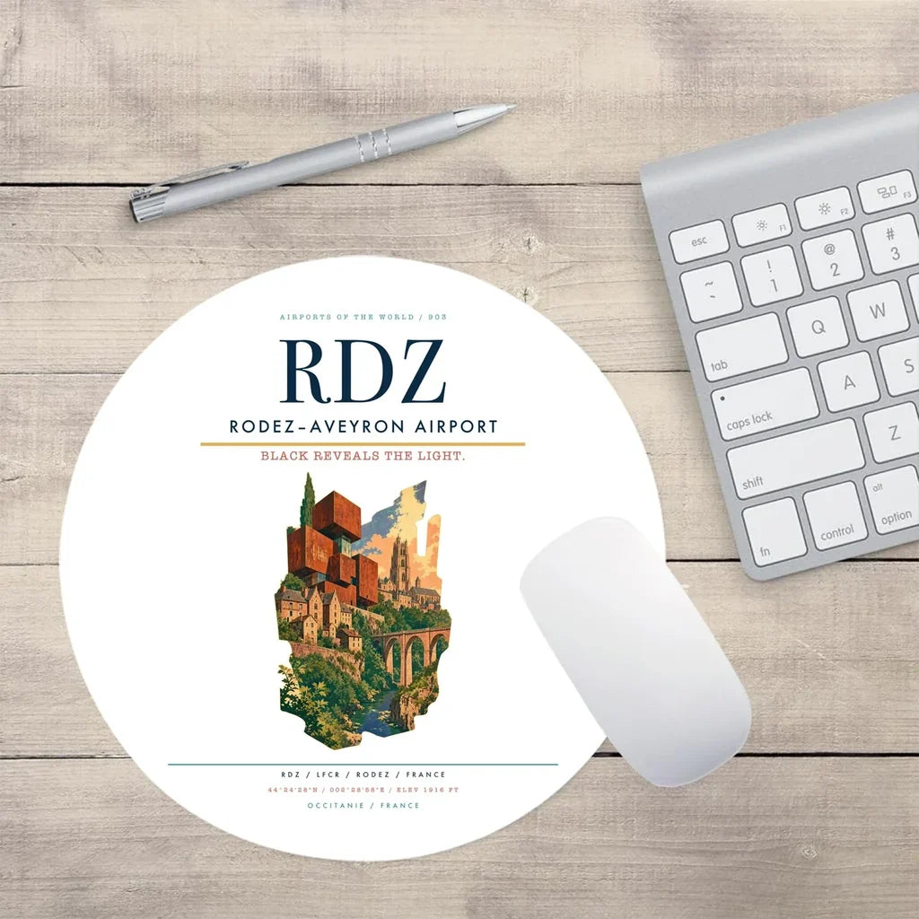 Rodez–Aveyron Airport (RDZ) design on white round mouse pad