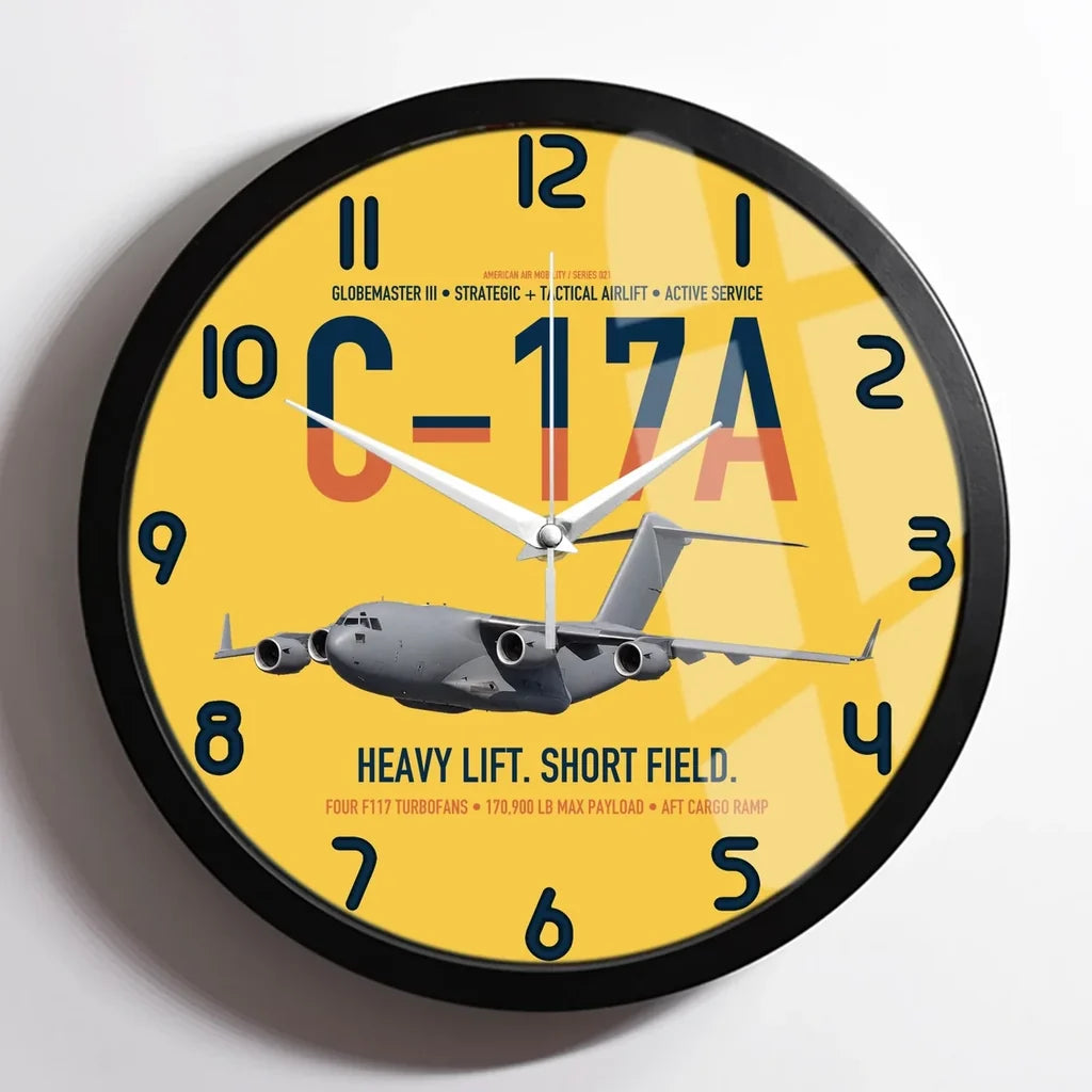 C-17A Globemaster III design on yellow framed wall clock