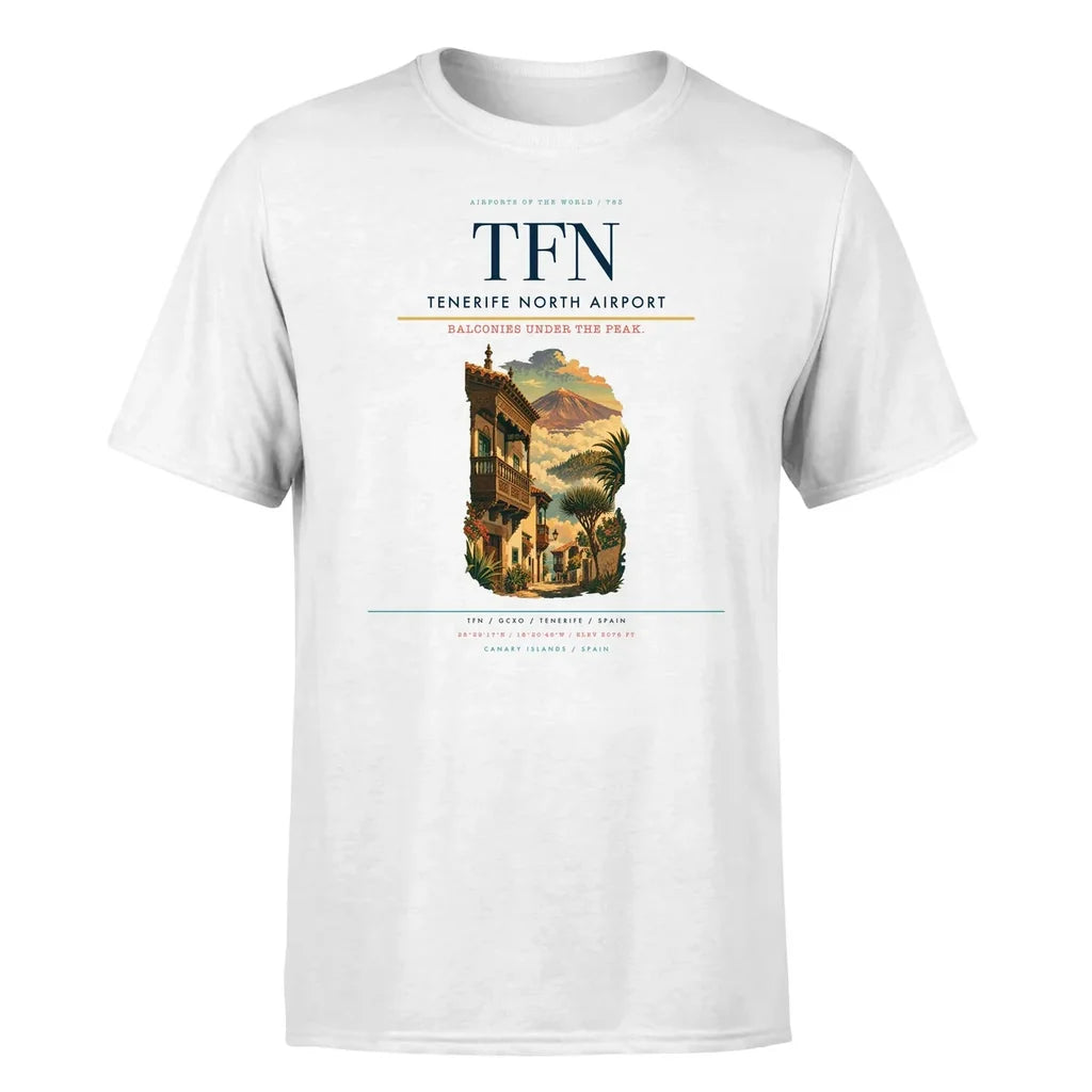 Tenerife North Airport (TFN) T-Shirt single-side front print in White | tenerife-north-airport-tfn-double-side-t-shirt