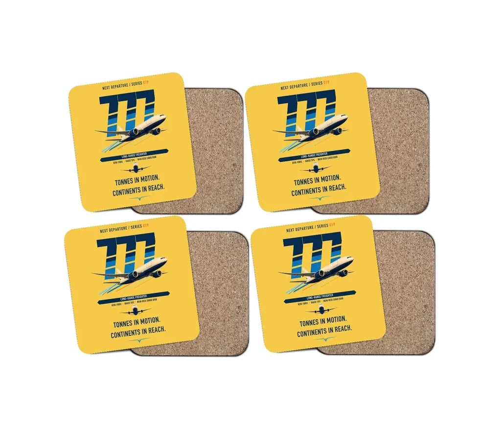 Boeing 777F design on yellow 4 pieces set coaster