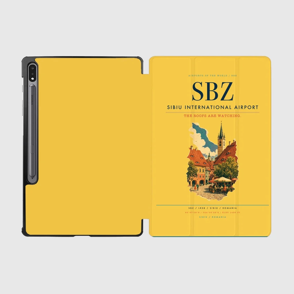 Sibiu International Airport (SBZ) design on yellow samsung tablet tablet case
