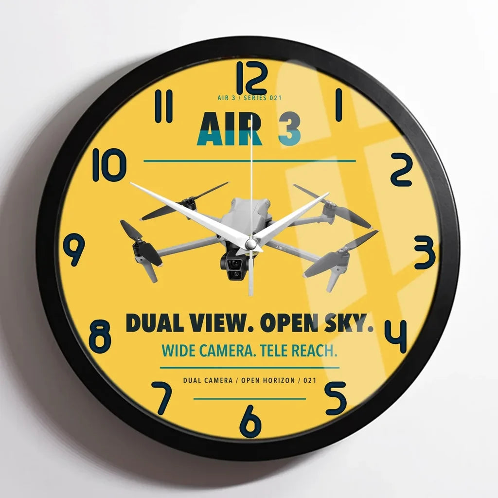 DJI Air 3 design on yellow framed wall clock