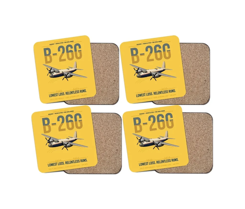 B-26G Marauder design on yellow 4 pieces set coaster