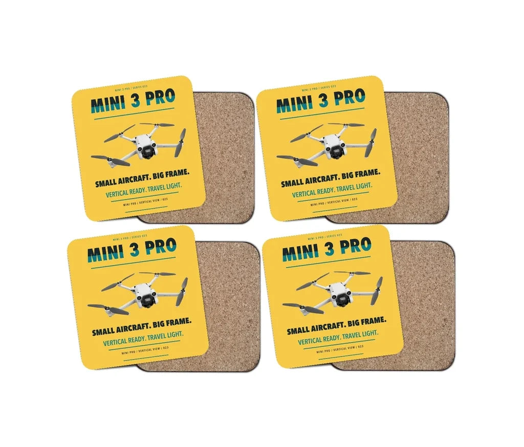 DJI Mini 3 Pro design on yellow 4 pieces set coaster