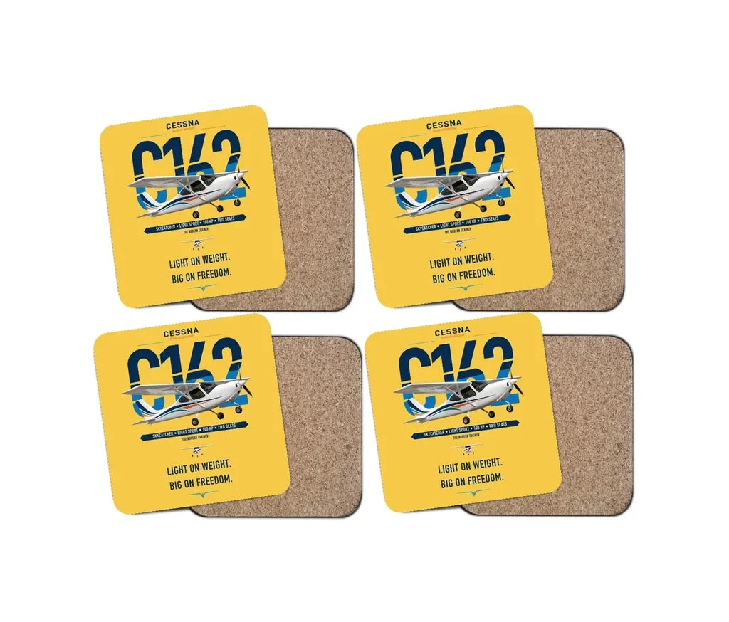 Cessna 162 Skycatcher design on yellow 4 pieces set coaster