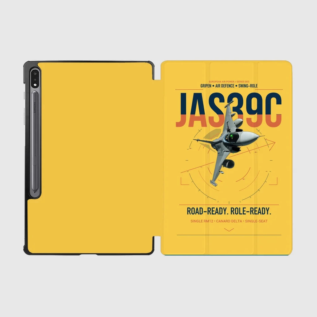 Saab JAS 39C Gripen design on yellow samsung tablet tablet case