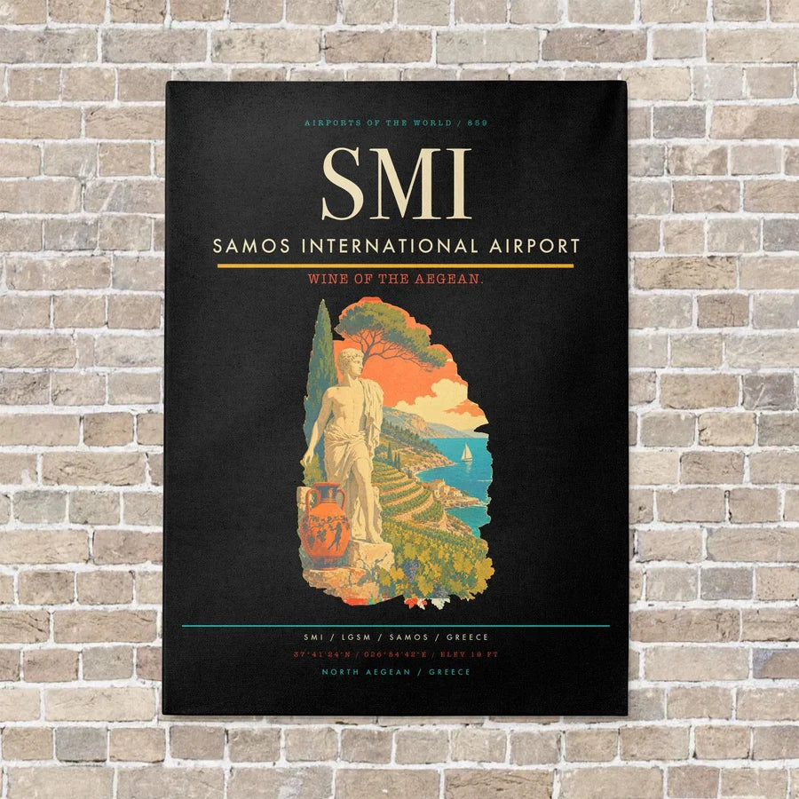 Samos International Airport SMI vertical canvas print - no frame - black background