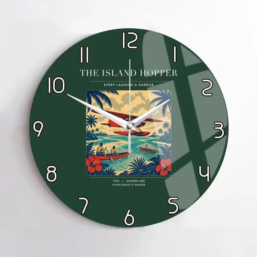 VINTAGE G4024 - The Island Hopper - Designed Wall Clocks design on darkgreen no-frame