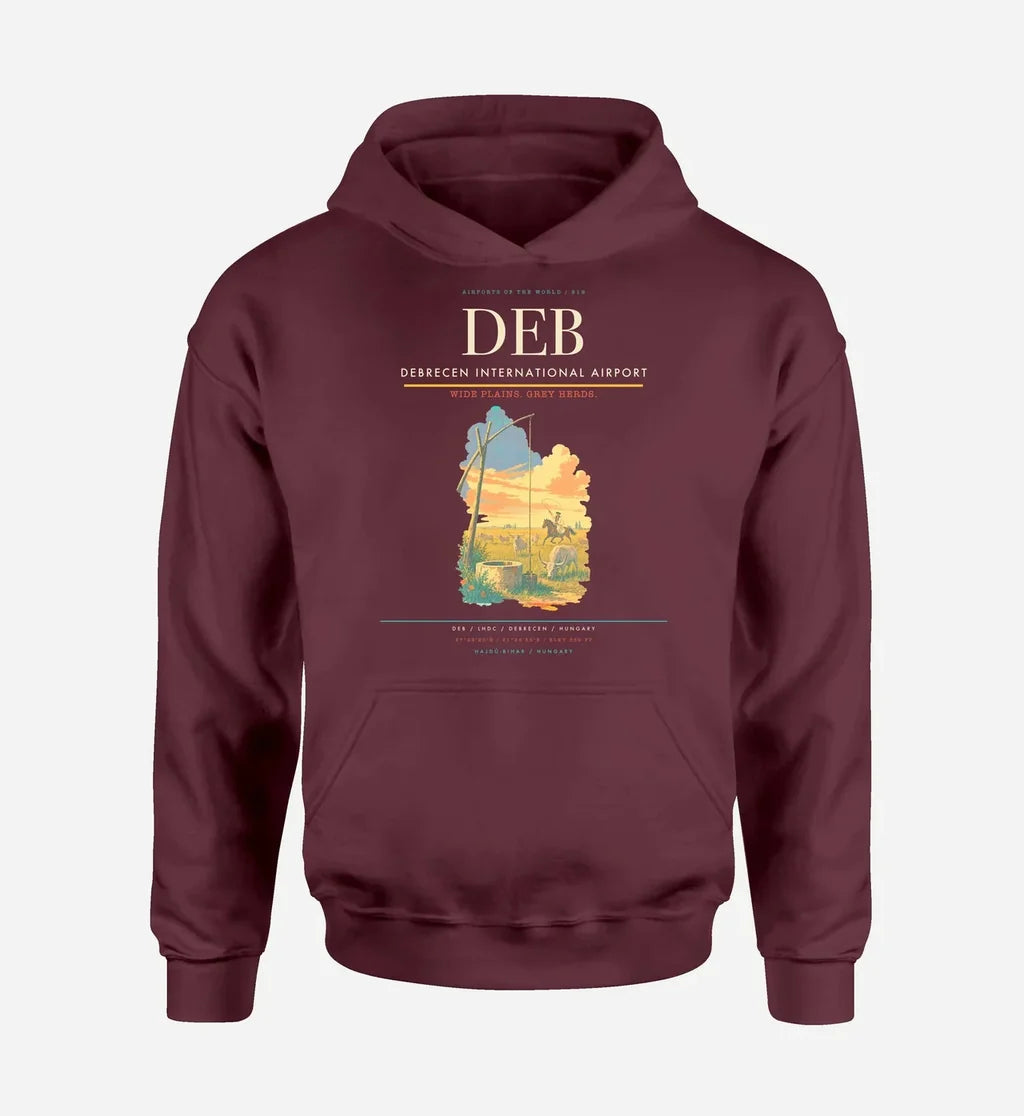 Debrecen International Airport (DEB) design on dark red hoodie single-side print