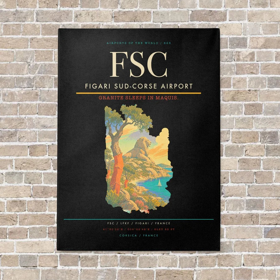 Figari Sud-Corse Airport FSC vertical canvas print - no frame - black background