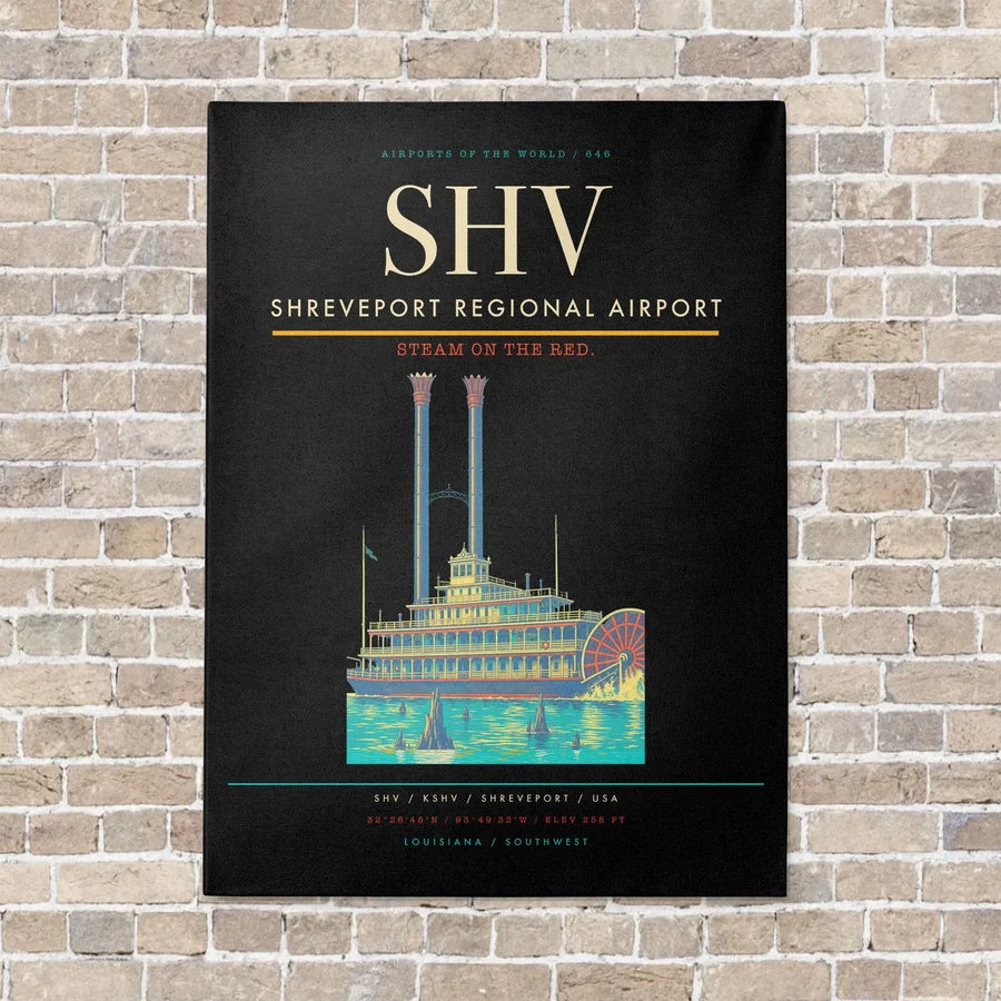 Shreveport Regional Airport SHV vertical canvas print - no frame - black background