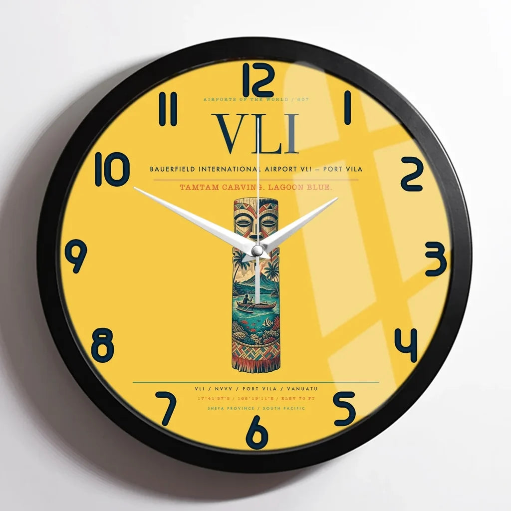 Bauerfield International Airport (VLI) design on yellow framed wall clock