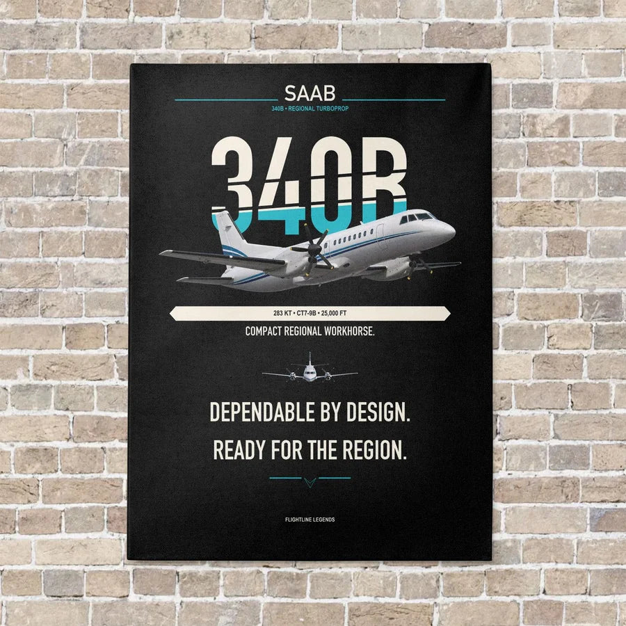 Saab 340B vertical canvas print - no frame - black background