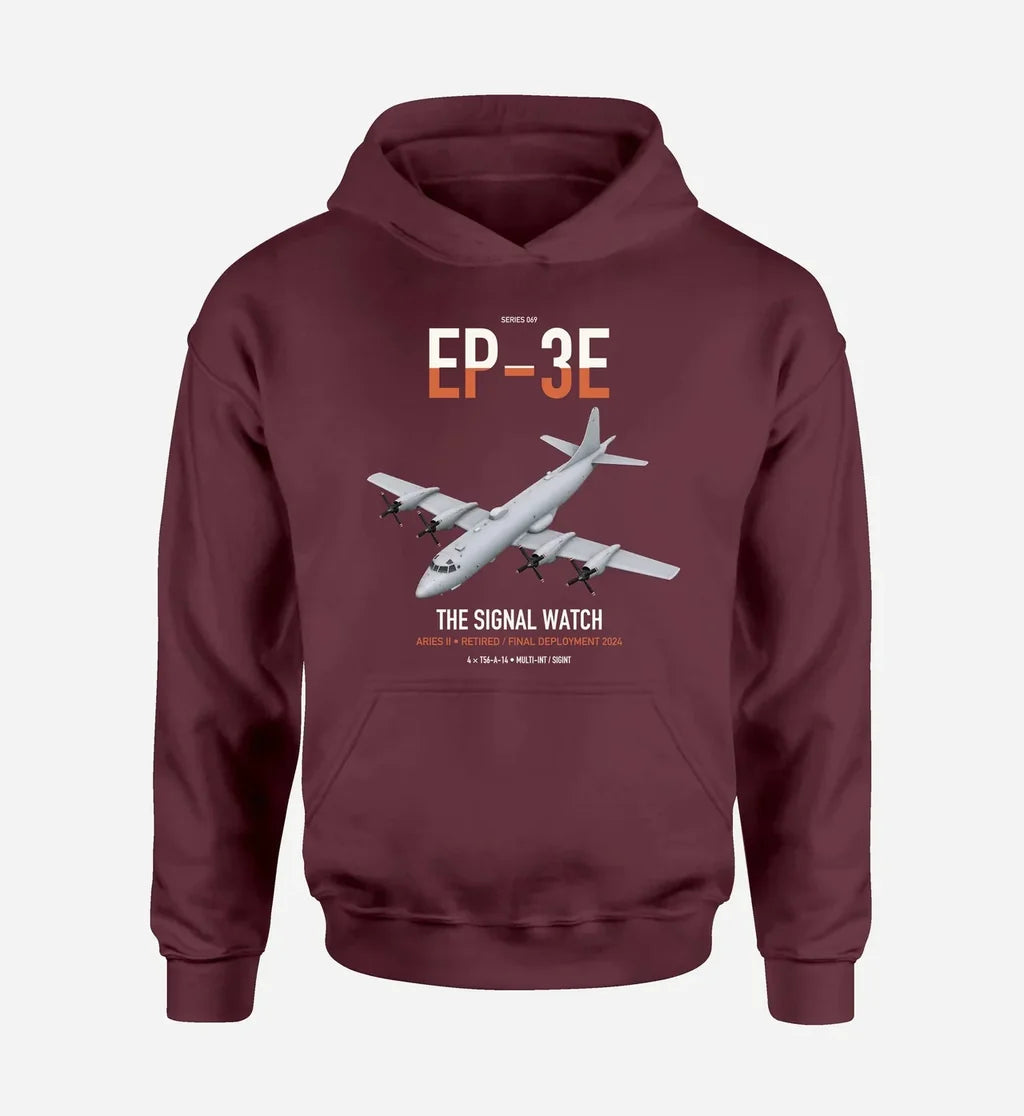 EP-3E ARIES II design on dark red double-side hoodie, single-side print